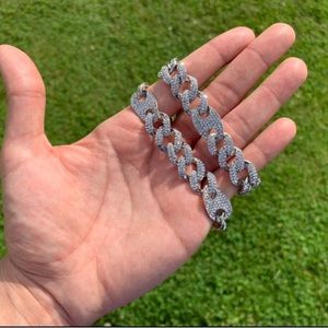 14k White Gold Plated Iced Figaro Bracelet 14mm 8” Premium Bracelet Box Clasp